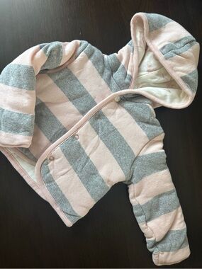 Burt’s Bees Baby Organic Cotton Pink Grey Stripe Hooded Jacket 0-3M